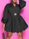 Gorgeousladie Button-Front Belted Puffy Dress