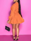Gorgeousladie Button-Front Belted Puffy Dress