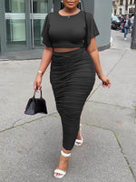 Gorgeousladie Ruffle-Sleeve Top & Ruched Skirt Set