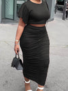 Gorgeousladie Ruffle-Sleeve Top & Ruched Skirt Set