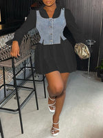 Gorgeousladie Bell-Sleeve Shirt Dress with Denim Vest