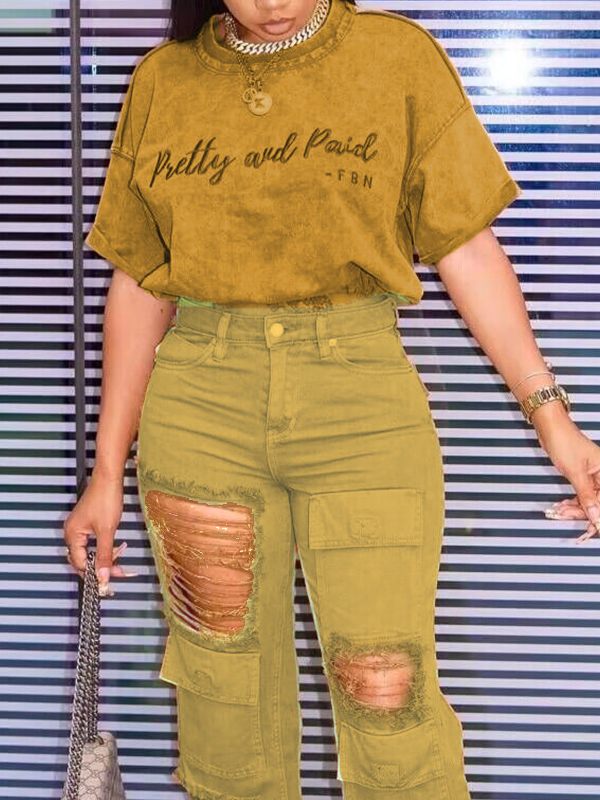 Gorgeousladie Logo Tee & Ripped Jeans Set