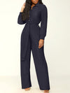 Solid Button-Front Tied Jumpsuit