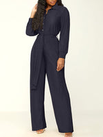 Solid Button-Front Tied Jumpsuit