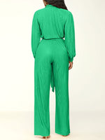 Solid Button-Front Tied Jumpsuit