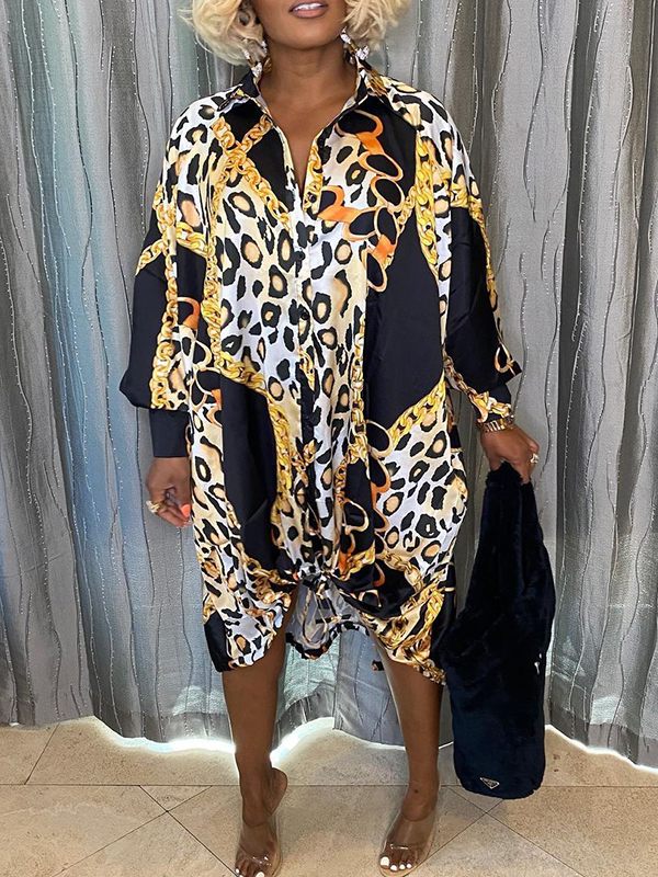 Printed Drawstring Shirt Dress
