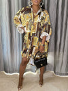 Printed Drawstring Shirt Dress