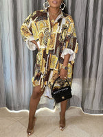 Printed Drawstring Shirt Dress