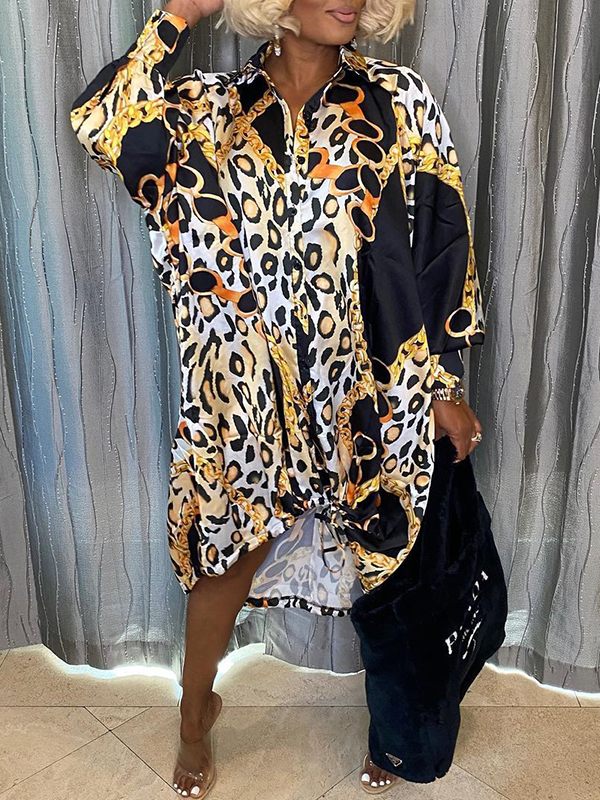 Printed Drawstring Shirt Dress