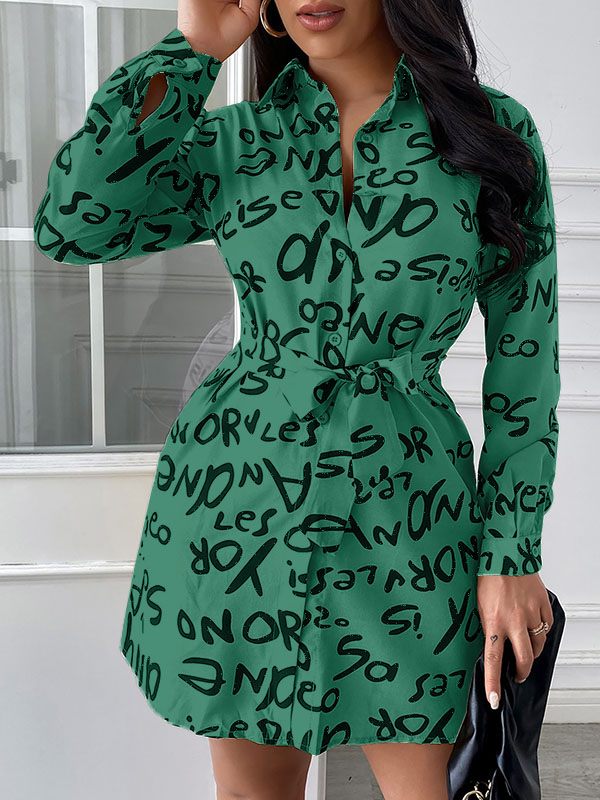 Printed Tied Shirt Dress