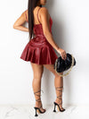 Gorgeousladie Lace-Up Faux-Leather Dress