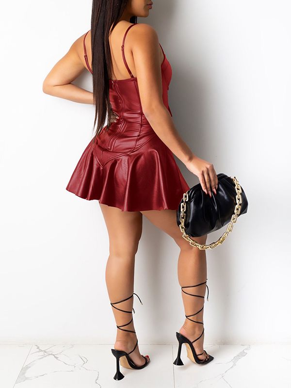 Gorgeousladie Lace-Up Faux-Leather Dress
