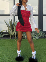 Ruched Faux-Leather Combo Dress