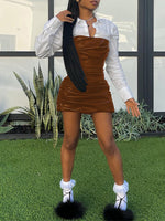 Ruched Faux-Leather Combo Dress