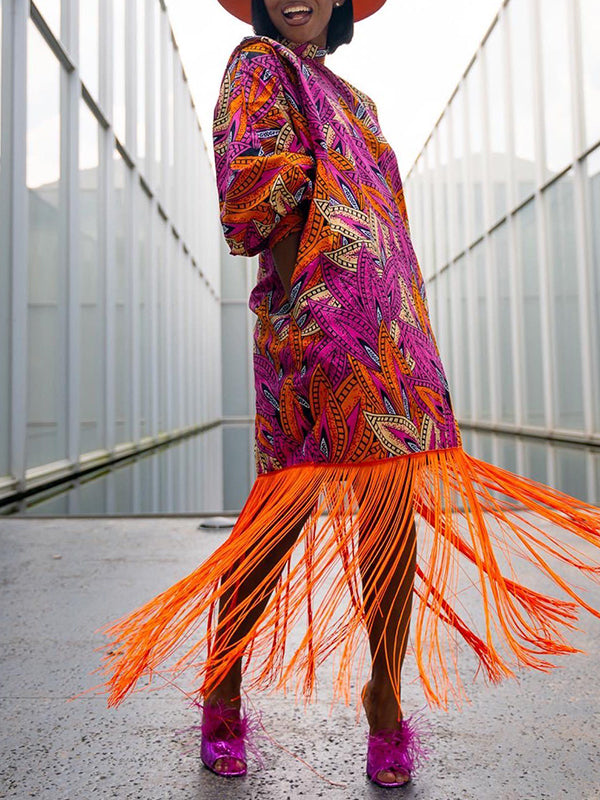 Fringe Combo Printed Dress