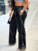 Gorgeousladie Studded Slit Faux-Leather Pants