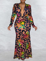 Printed Plunge Maxi Dress