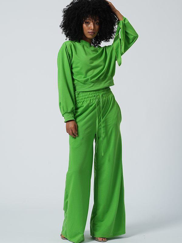 Gorgeousladie One Tied Sleeve Sweatshirt & Wide Leg Pants Set