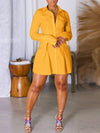 Solid Tied-Cuff Shirt Dress