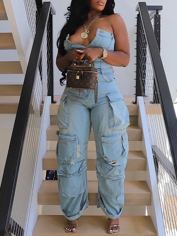 Gorgeousladie Denim Cargo Jumpsuit
