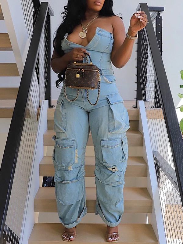Gorgeousladie Denim Cargo Jumpsuit