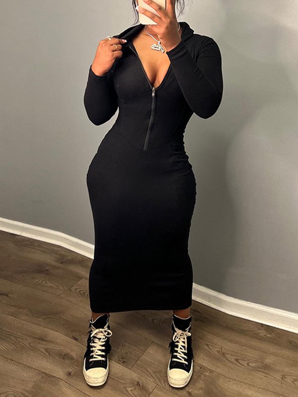 Gorgeousladie Zip-Front Hoodie Dress