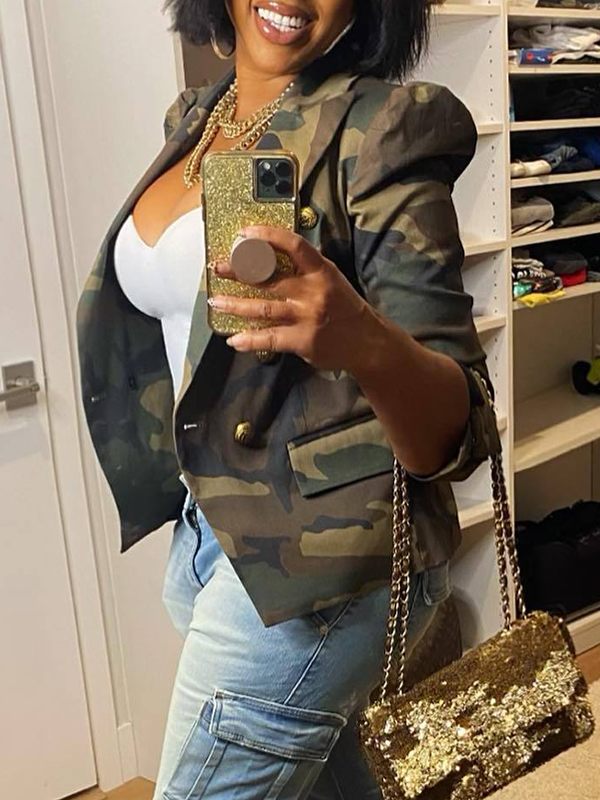 Gorgeousladie Camo Double-Breasted Blazer