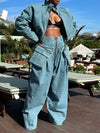 Gorgeousladie Denim Jacket & Wide-Leg Pants Set