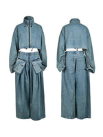 Gorgeousladie Denim Jacket & Wide-Leg Pants Set