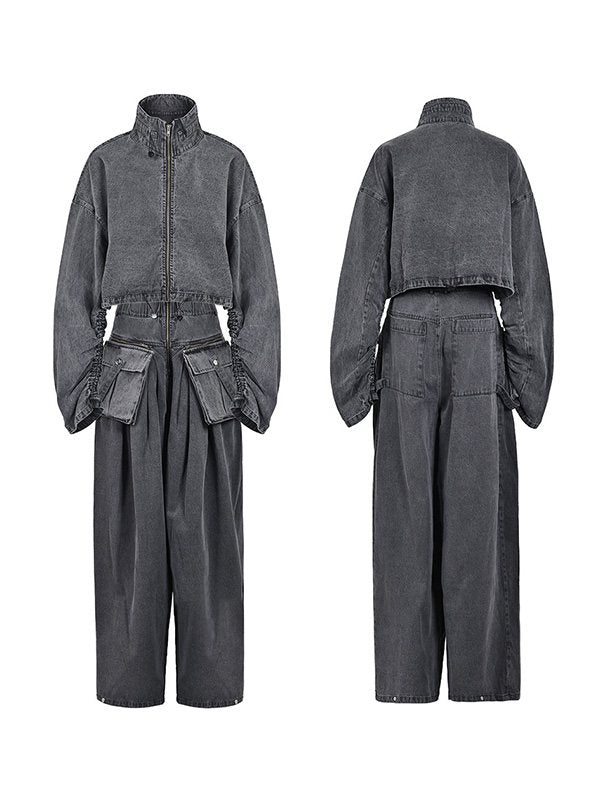Gorgeousladie Denim Jacket & Wide-Leg Pants Set