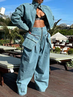 Gorgeousladie Denim Jacket & Wide-Leg Pants Set