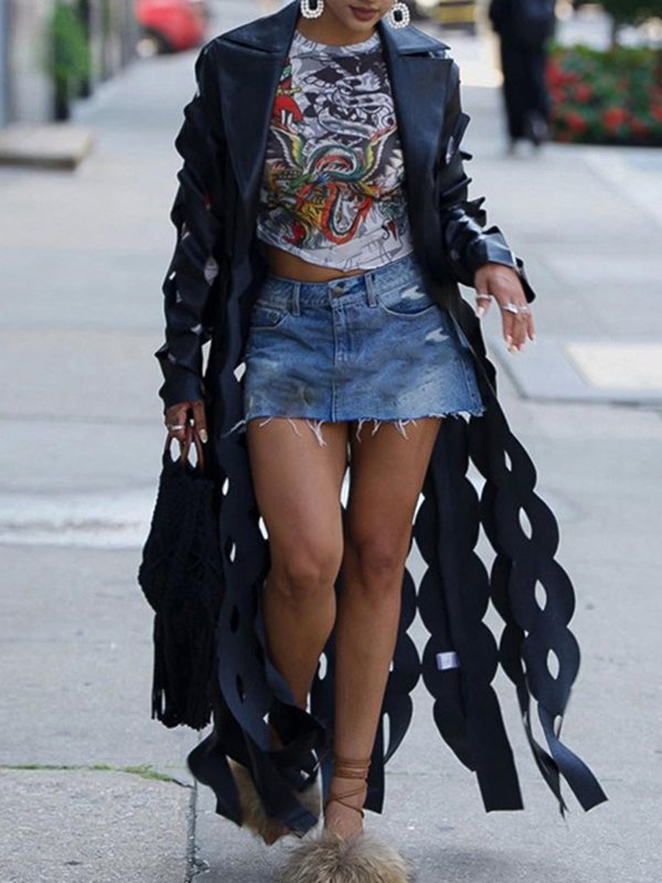 Gorgeousladie Faux-Leather Cutout Trench
