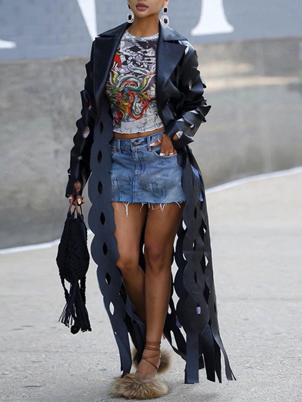 Gorgeousladie Faux-Leather Cutout Trench