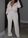 Solid Zip-Front Hoodie & Pants Set