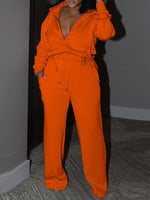 Solid Zip-Front Hoodie & Pants Set