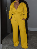 Solid Zip-Front Hoodie & Pants Set