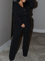 Solid Zip-Front Hoodie & Pants Set