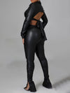 Gorgeousladie Faux-Leather Tied Shirt & Slit Pants Set
