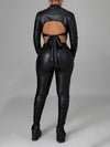 Gorgeousladie Faux-Leather Tied Shirt & Slit Pants Set