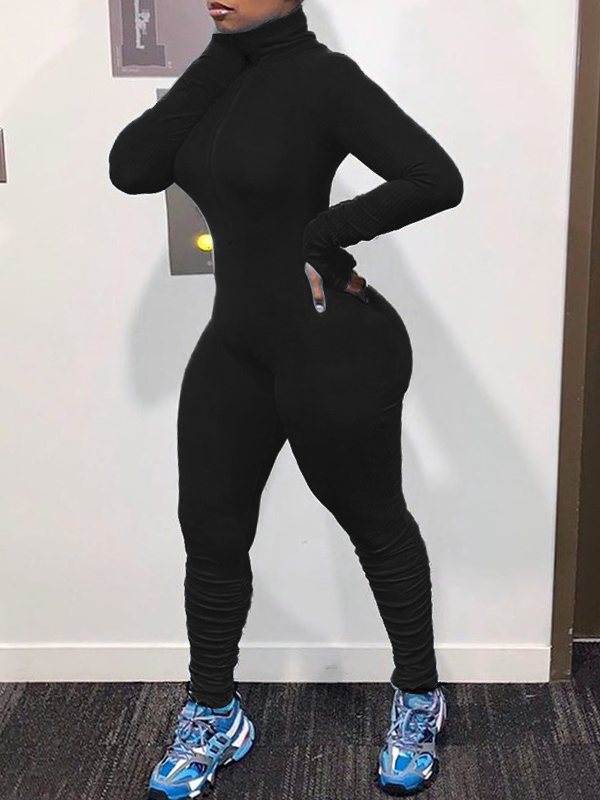 Zip-Front Ruched Jumpsuit