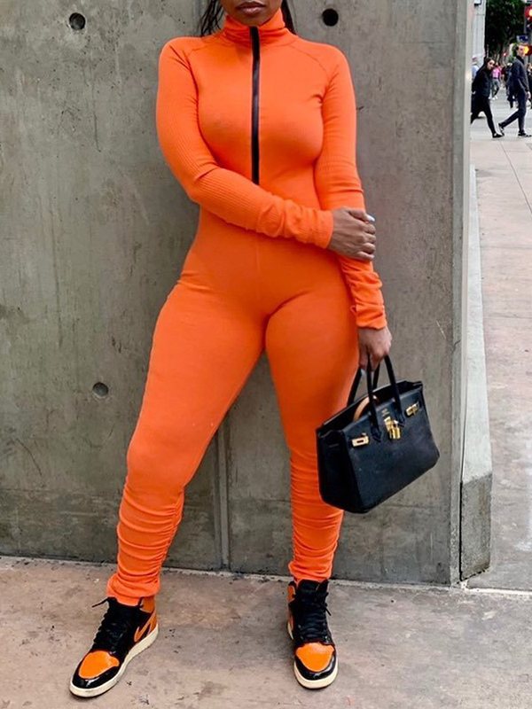 Zip-Front Ruched Jumpsuit