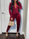 Button-Front Ruched Velvet Jumpsuit