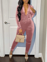 Button-Front Ruched Velvet Jumpsuit