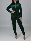 Sheer-Combo Zip-Front Velvet Jumpsuit