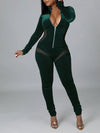 Sheer-Combo Zip-Front Velvet Jumpsuit