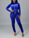 Sheer-Combo Zip-Front Velvet Jumpsuit