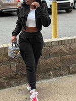 Solid Zip-Front Top & Cargo Pants Set