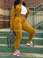 Solid Zip-Front Top & Cargo Pants Set