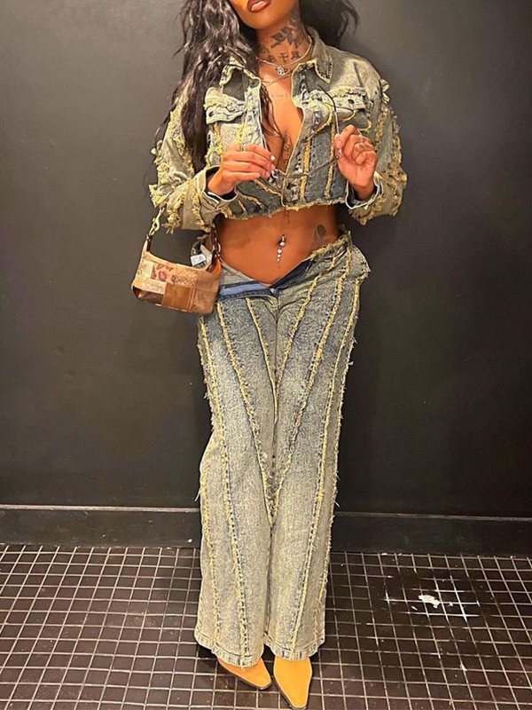 Fringe Denim Jacket & Jeans Set