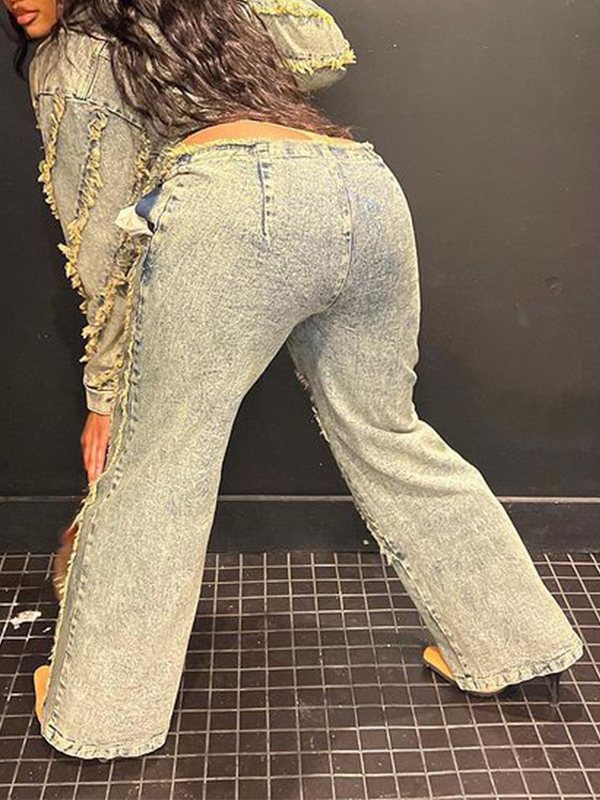 Fringe Denim Jacket & Jeans Set